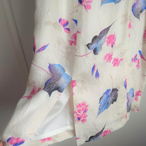 Vintage 80s white floral 2 piece dress jacket suit NWOT - Picture 8 of 15